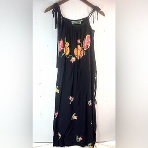 Amerique S Plumeria Sleeveless Aloha Floral Black Cotton Maxi Dress
